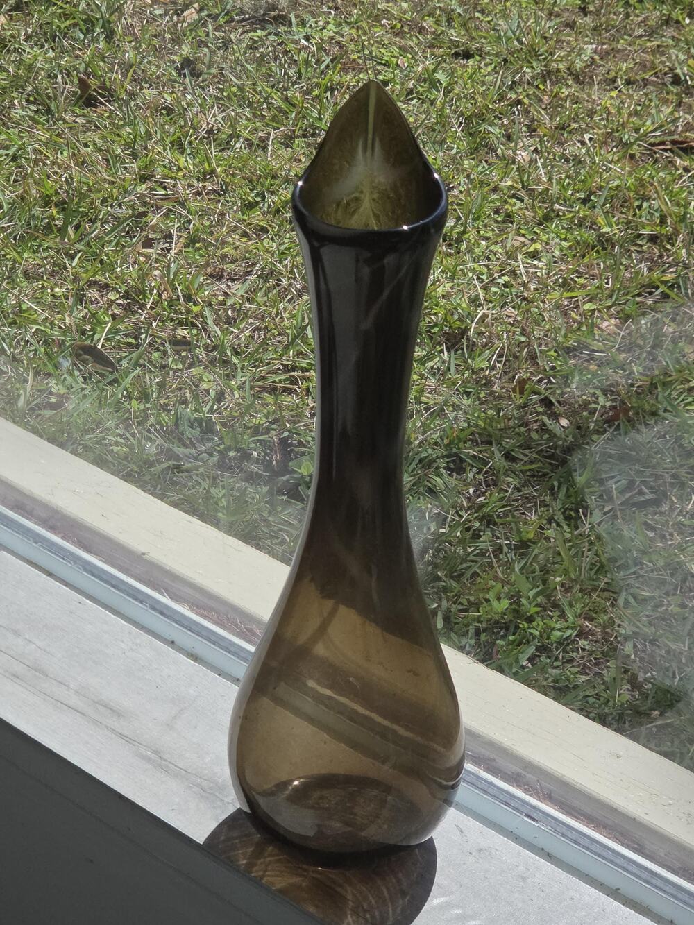 Vintage 18" MCM Empoli Italian Smoked Gray Glass Floor Vase Optic Swirl Pinched